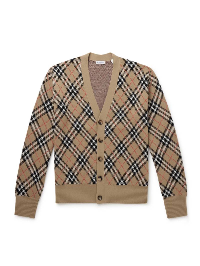 Burberry - Checked Jacquard-Knit Wool-Blend Cardigan - Men - Neutrals - L von Burberry