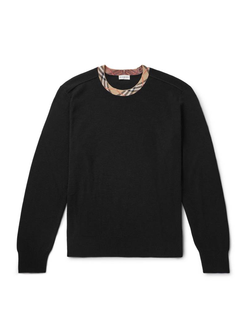 Burberry - Checked Jacquard-Trimmed Wool Sweater - Men - Black - L von Burberry