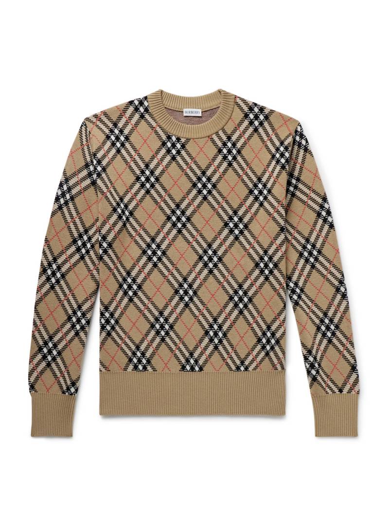 Burberry - Checked Wool-Blend Jacquard Sweater - Men - Neutrals - S von Burberry