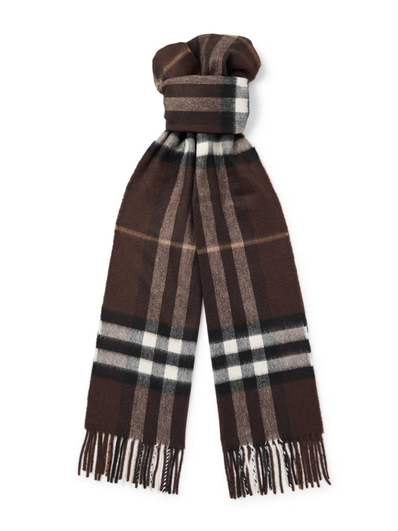 Burberry - Fringed Checked Cashmere Scarf - Men - Brown von Burberry