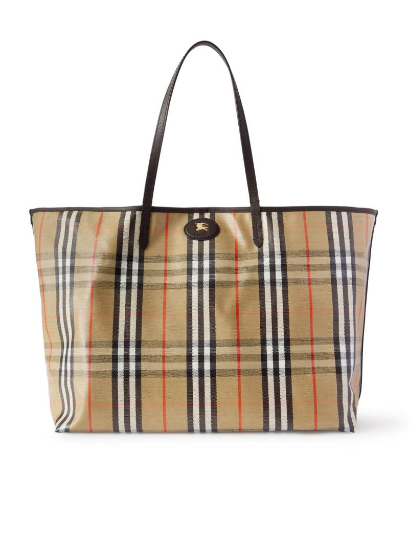Burberry - Full-Grain Leather-Trimmed Checked Coated-Canvas Tote Bag - Men - Neutrals Burberry - Full-Grain Leather-Trimmed Checked Coated-Canvas Tote Bag - Men - Neutrals von Burberry