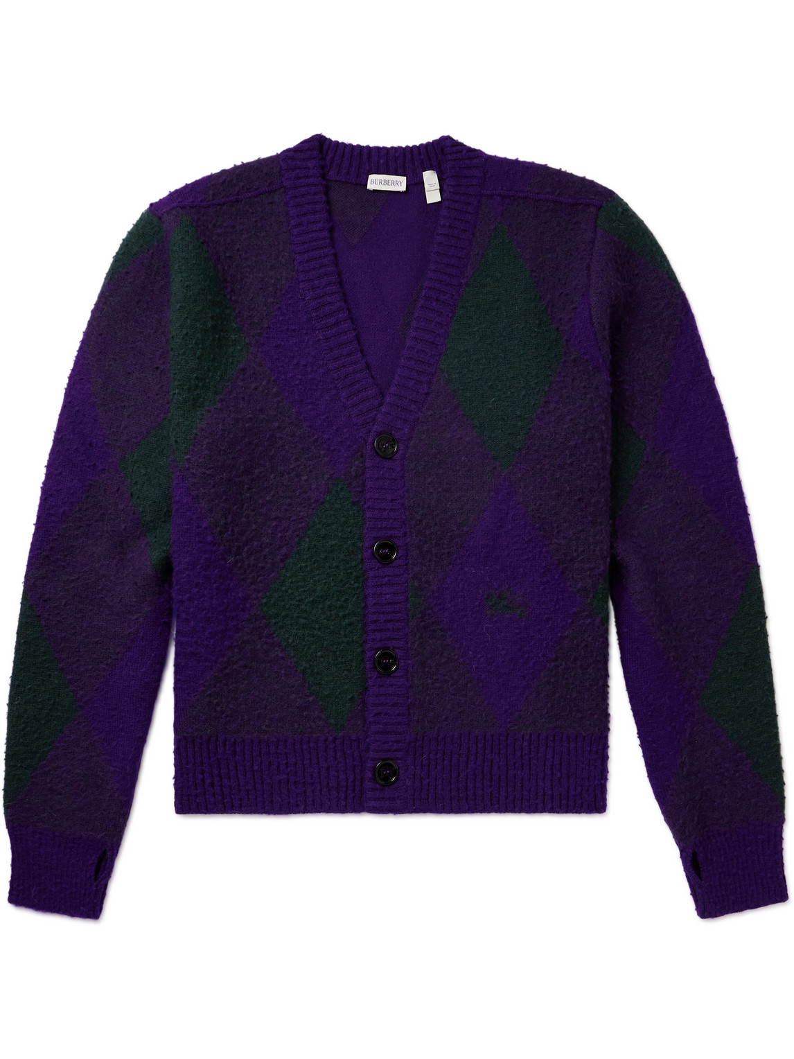 Burberry - Jacquard-Knit Argyle Brushed-Wool Cardigan - Men - Purple - L von Burberry