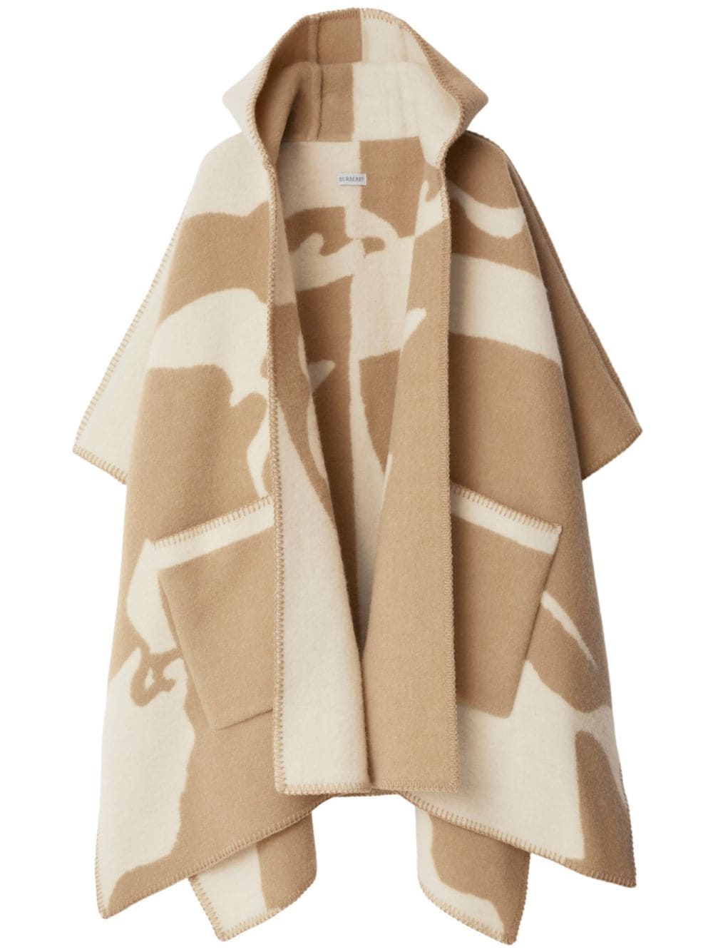 Burberry Kapuzen-Wollcape mit EKD-Motiv - Nude von Burberry