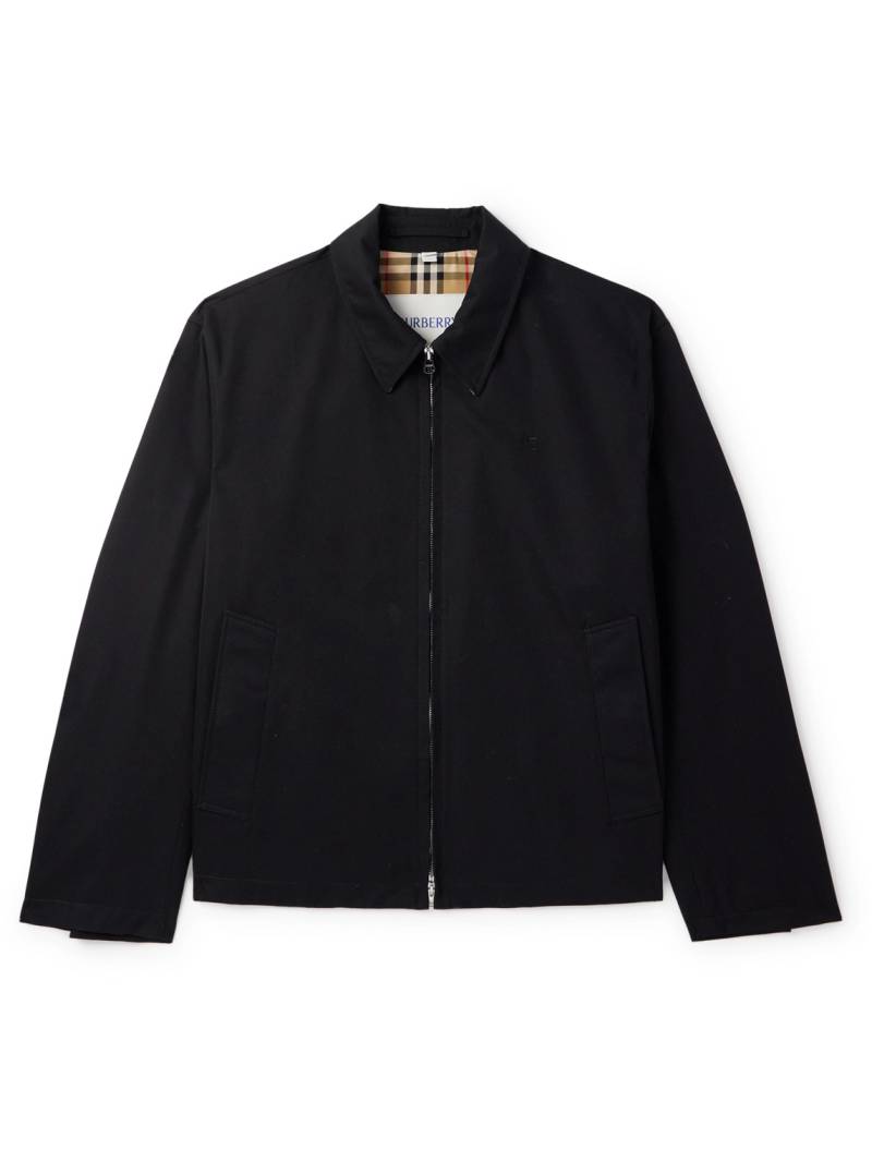 Burberry - Logo-Embroidered Cotton-Gabardine Harrington Jacket - Men - Black - IT 52 von Burberry