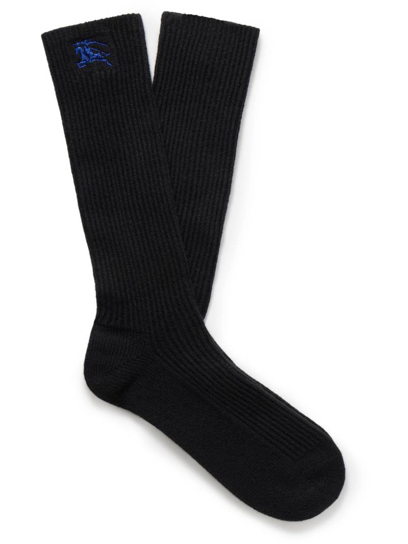 Burberry - Logo-Embroidered Ribbed Cashmere-Blend Socks - Men - Black - M von Burberry