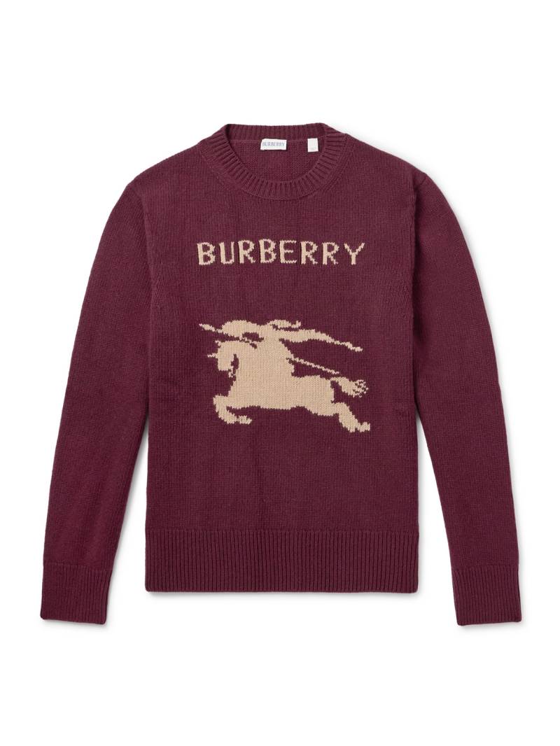 Burberry - Logo-Jacquard Wool and Cashmere-Blend Sweater - Men - Burgundy - XL von Burberry