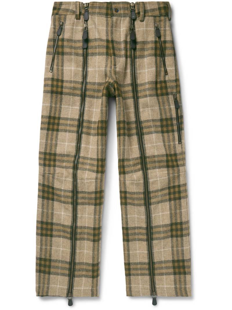 Burberry - Straight-Leg Zip-Detailed Checked Wool Trousers - Men - Green - IT 52 von Burberry