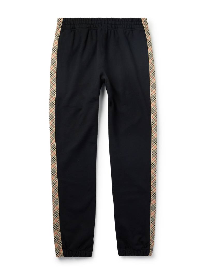 Burberry - Tapered Logo-Embroidered Checked Cotton-Jersey Sweatpants - Men - Black - XS von Burberry