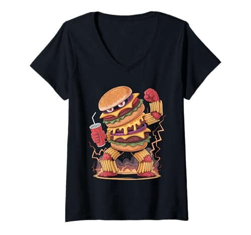 Damen Burger Foodmonster T-Shirt mit V-Ausschnitt Damen Burger Foodmonster T-Shirt mit V-Ausschnitt von Burger Foodmonster Desin