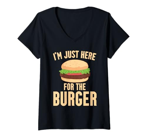 Damen Nur Hier für den Burger T-Shirt mit V-Ausschnitt Damen Nur Hier für den Burger T-Shirt mit V-Ausschnitt von Burger Funny Cheeseburger