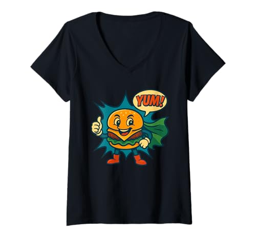 Damen Fantastischer Fastfood-Leckerbissen im Retro-Stil von Burger Hero T-Shirt mit V-Ausschnitt Damen Fantastischer Fastfood-Leckerbissen im Retro-Stil von Burger Hero T-Shirt mit V-Ausschnitt von Burger Heroes Retro Fast Food Designs
