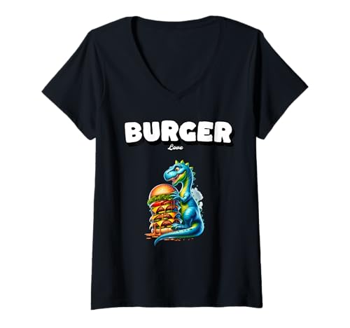 Damen Burger Dino Love Burgers American Usa Gifts T-Shirt mit V-Ausschnitt von Burger Lover gifts