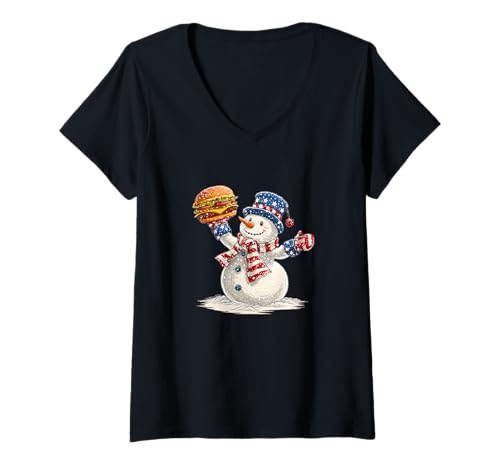 Damen Cooler Burger Schneemann für Fast Food und Winterliebhaber T-Shirt mit V-Ausschnitt Damen Cooler Burger Schneemann für Fast Food und Winterliebhaber T-Shirt mit V-Ausschnitt von Burger Snowman Outfit