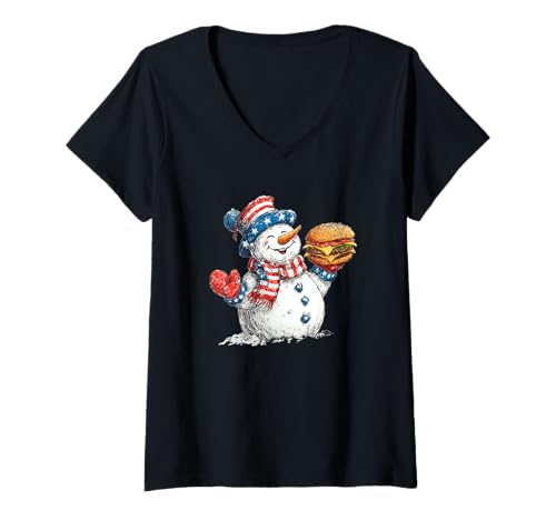 Damen Fast Food Schneemann Kostüm für Burger-Liebhaber T-Shirt mit V-Ausschnitt Damen Fast Food Schneemann Kostüm für Burger-Liebhaber T-Shirt mit V-Ausschnitt von Burger Snowman Outfit