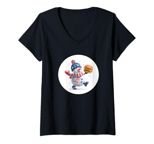 Damen Toller Schneemann mit Winterkleidung und Burger T-Shirt mit V-Ausschnitt Damen Toller Schneemann mit Winterkleidung und Burger T-Shirt mit V-Ausschnitt von Burger Snowman Outfit