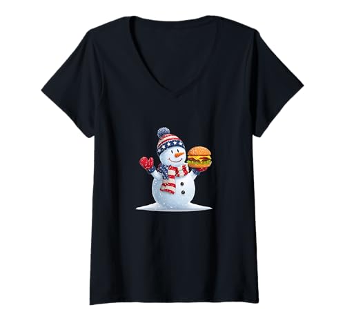 Damen Winter Burger Kostüm mit lustigem Schneemann Look T-Shirt mit V-Ausschnitt Damen Winter Burger Kostüm mit lustigem Schneemann Look T-Shirt mit V-Ausschnitt von Burger Snowman Outfit