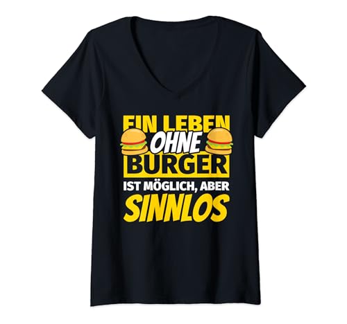 Damen Burger Geschenke Burgerliebhaber Hamburger Cheeseburger T-Shirt mit V-Ausschnitt von Burger lustig