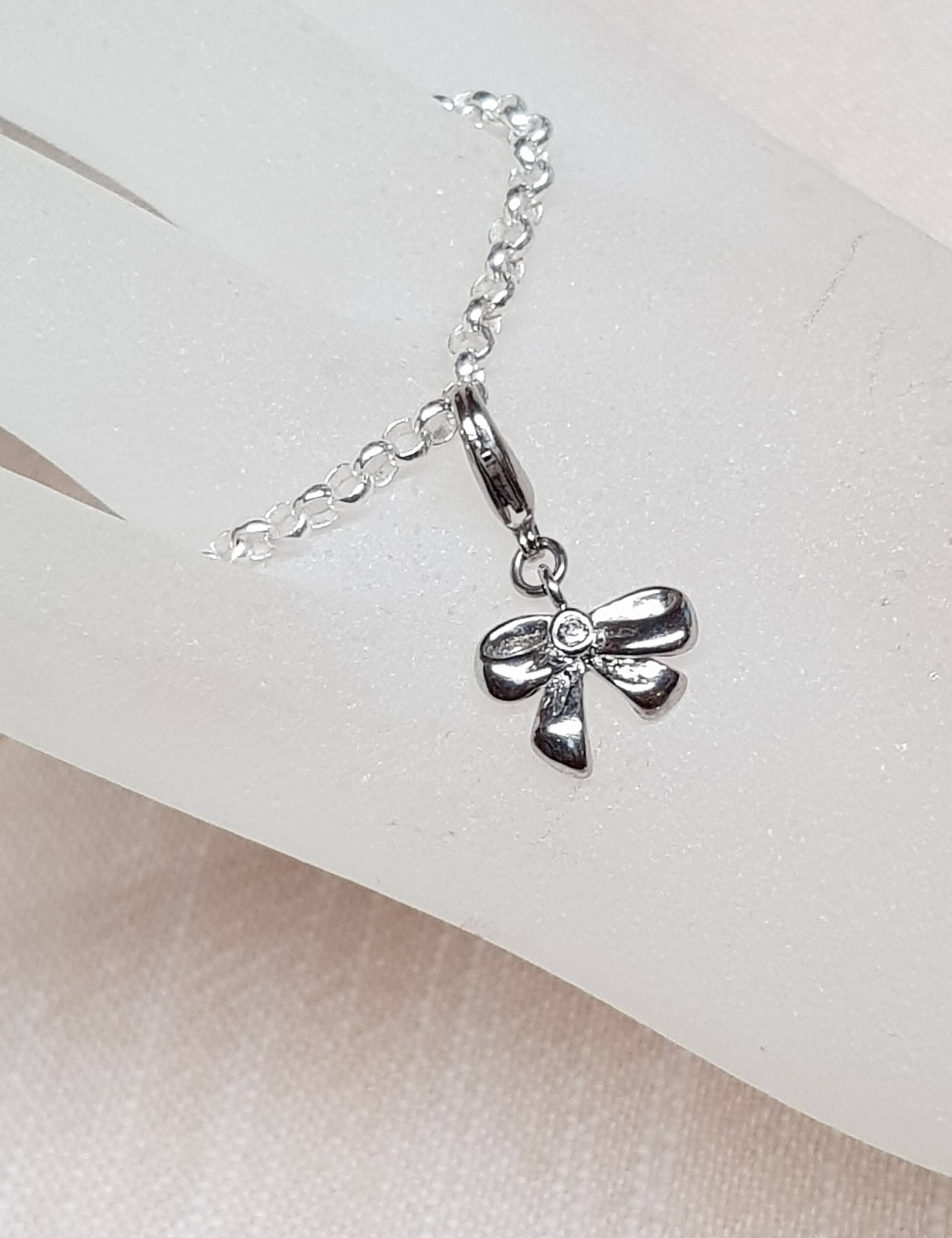 Bettelarmband 925 Sterling Silber, Armkette 19cm, Armband Mit Schleife, Freundschaftsarmband Schleife Kristall, Sammelarmband von BurgisKlunkerkiste