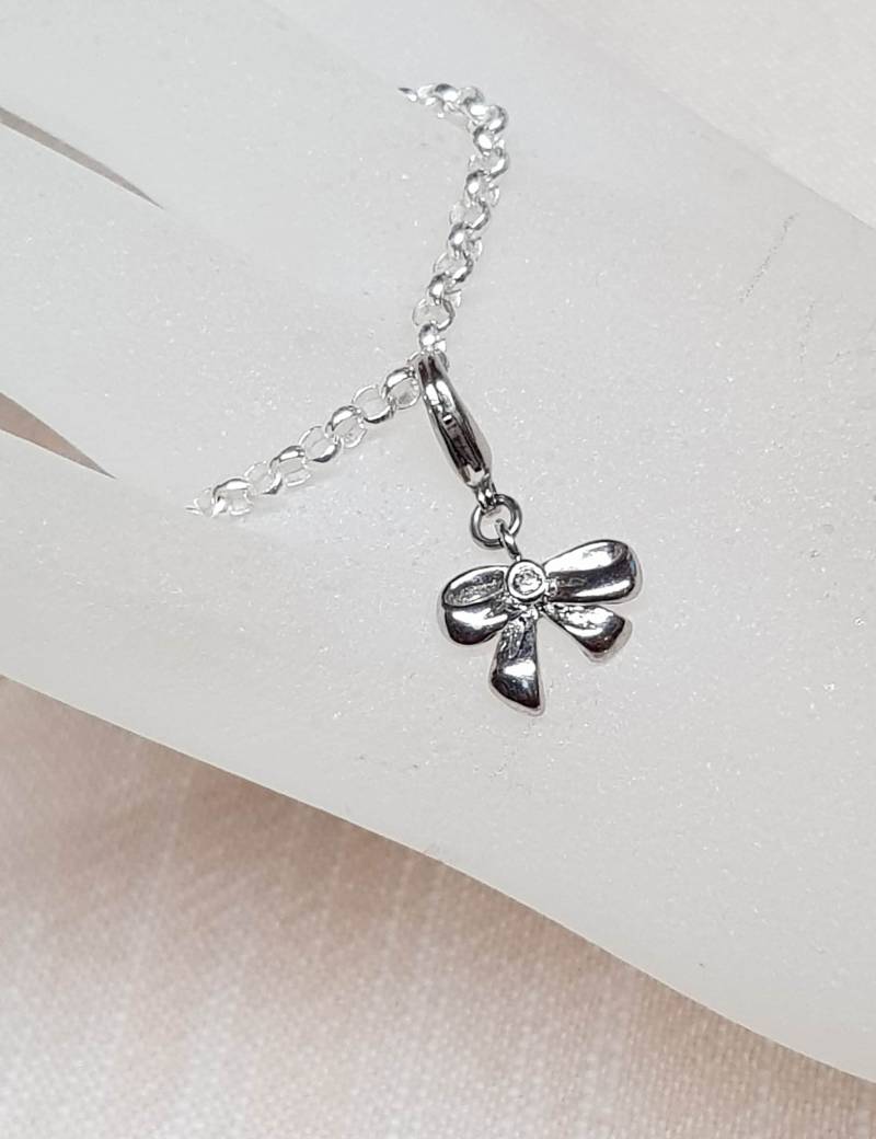 Bettelarmband 925 Sterling Silber, Armkette 19cm, Armband Mit Schleife, Freundschaftsarmband Schleife Kristall, Sammelarmband von BurgisKlunkerkiste