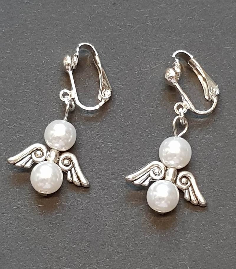 Ohrclips Kleine Engel, Ohrschmuck Mit Kleinem Mädchen Clips, Damen Ohrhänger Schutzengel, Silikon-Clip-Polster von BurgisKlunkerkiste