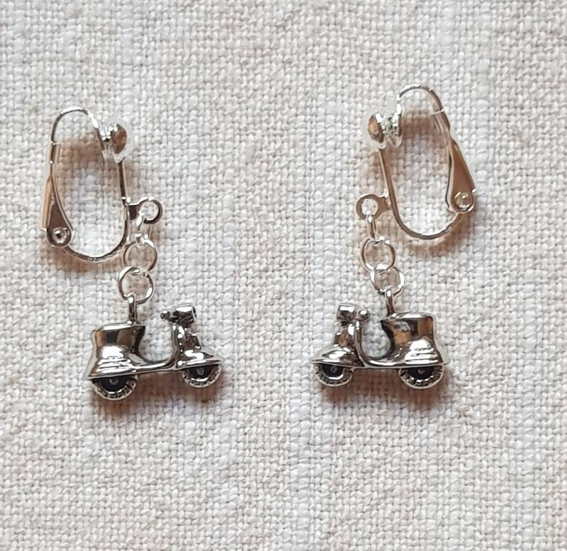 Ohrclips Vespa Oder Fahrrad, Versilberte Roller, Ohrhänger Mit Verrückter Ohrschmuck, Silikon-Clip-Polster von BurgisKlunkerkiste
