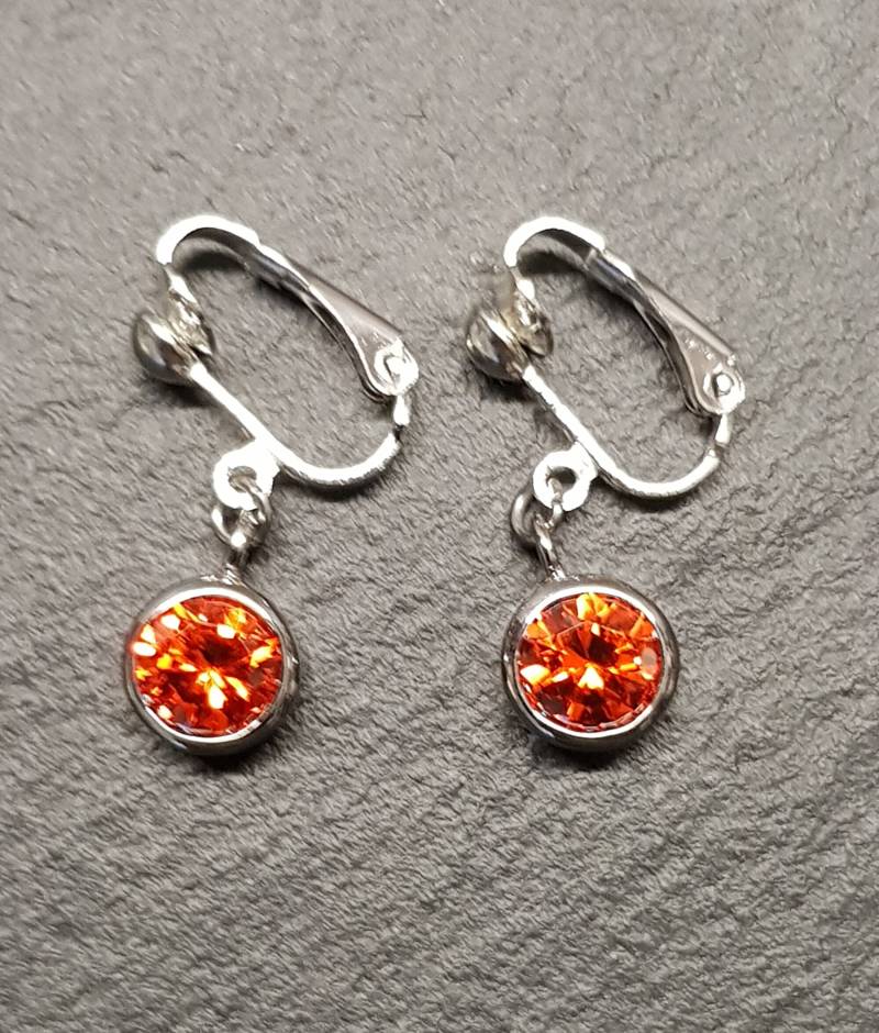 Ohrschmuck Mit Kristallhänger, Ohrclips Kristall in Rot Oder Gelb, Festliche Ohrclips, Damen Kristall, Silikon-Clip-Polster von BurgisKlunkerkiste