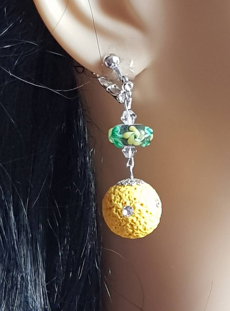 Perlen-Clips Gelb Murano Glasperle, Extravaganter Ohrschmuck, Ohrhänger Mit Perlen, Ohrschmuck Glas Silikon-Clip-Polster von BurgisKlunkerkiste