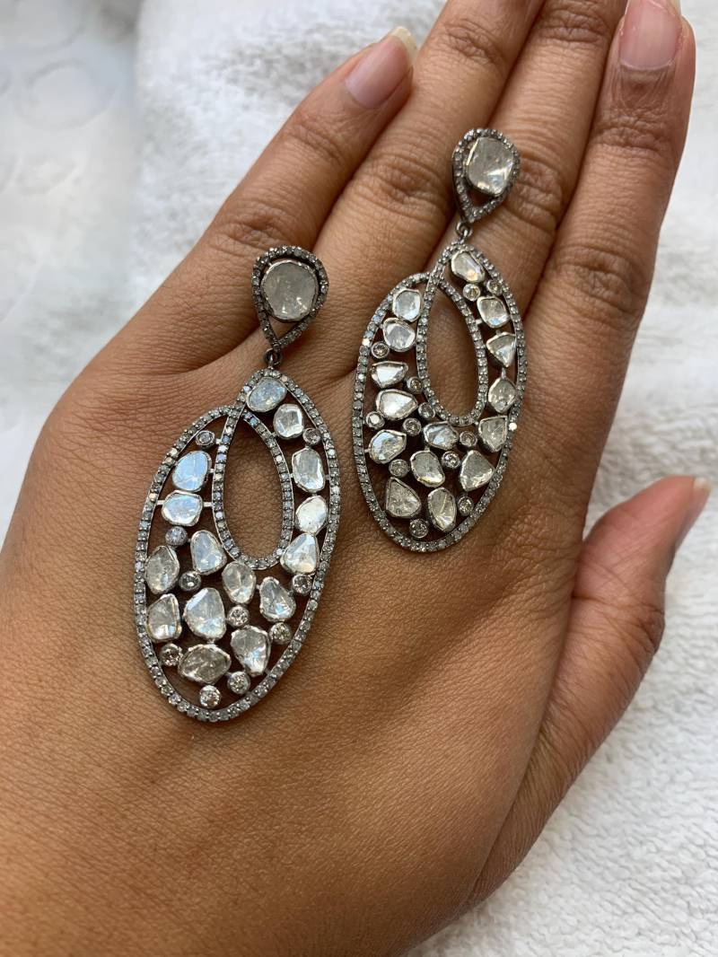 8, 97 Ct Rosecut Diamant Ohrringe, Polki Designer Tropfen Antike Ohrringe von BurhaniGem