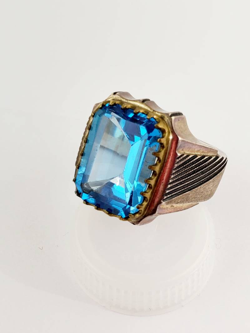Blautopas Herrenring , Antiker Ring Blautopasring Blautopassilberring, Silberring Ringe von BurhaniGem