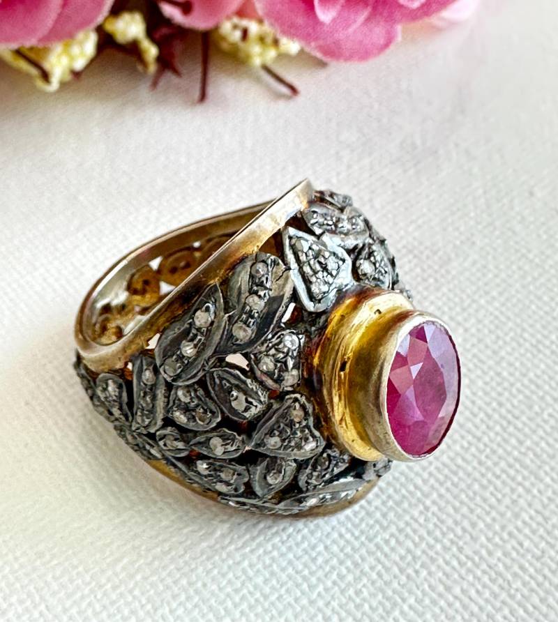 Vintage Rubin Diamant Ring, Schmuck von BurhaniGem