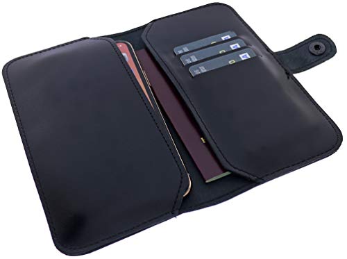 Burkley Echt Leder Handytasche Organizer mit Kartenfächer passend für z.B. iPhone 11 Pro Max/Samsung Galaxy A71 / S20 Ultra/Note 20 / Note 20 Plus (Schwarz, XXXL) von Burkley