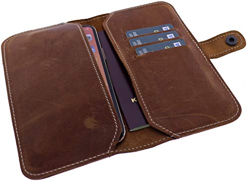 Burkley Echt Leder Handytasche Organizer mit Kartenfächer passend für z.B. iPhone 11 Pro Max/Samsung Galaxy A71 / S20 Ultra/Note 20 / Note 20 Plus (Shabby Chic Braun, XXXL) von Burkley