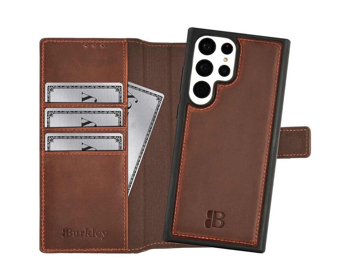 Burkley Handytasche 2-in-1 Leder Handytasche Samsung Galaxy S23 Ultra (1-tlg., Book Case Lederhülle mit Kartenfach und Magnetverschluss), herausnehmbare Innenhülle, Kartenfächer von Burkley