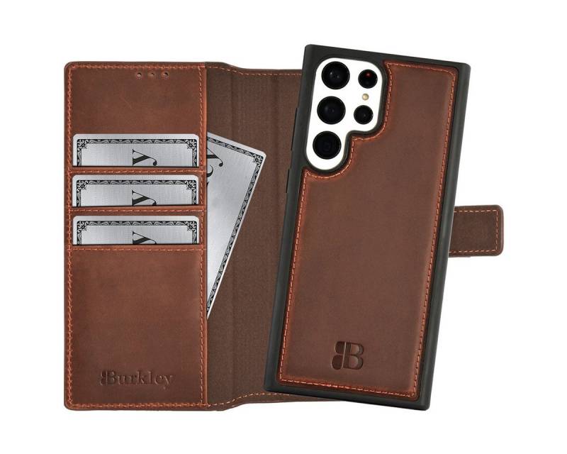 Burkley Handytasche 2-in-1 Leder Handytasche Samsung Galaxy S23 Ultra (1-tlg., Book Case Lederhülle mit Kartenfach und Magnetverschluss), herausnehmbare Innenhülle, Kartenfächer von Burkley
