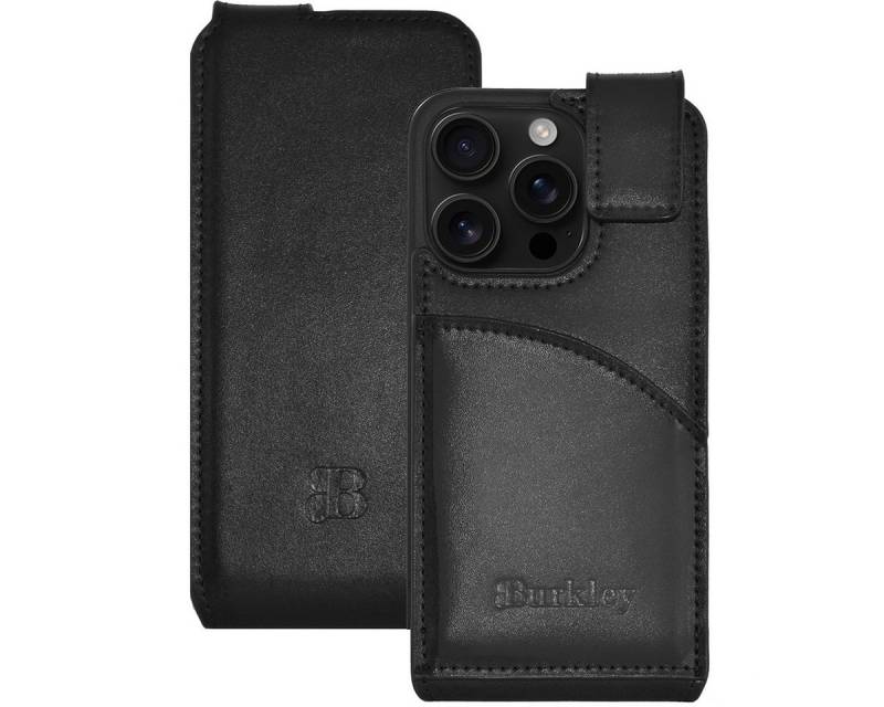 Burkley Handytasche Flip Case für iPhone 15 Pro Handyhülle Klapphülle (1-tlg., Flip Case Lederhülle mit Kartenfach und Magnetverschluss), Flip Case Lederhülle mit Kartenfach und Magnetverschluss von Burkley