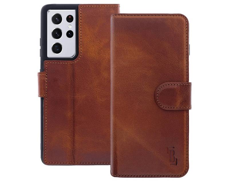 Burkley Handytasche Leder Book Cover für Samsung Galaxy S21 Ultra Hülle (1-tlg., Book Case Lederhülle mit Kartenfach und Magnetverschluss), Optimaler Rund-Um-Schutz, Kartenfächer mit RFID Blocker von Burkley