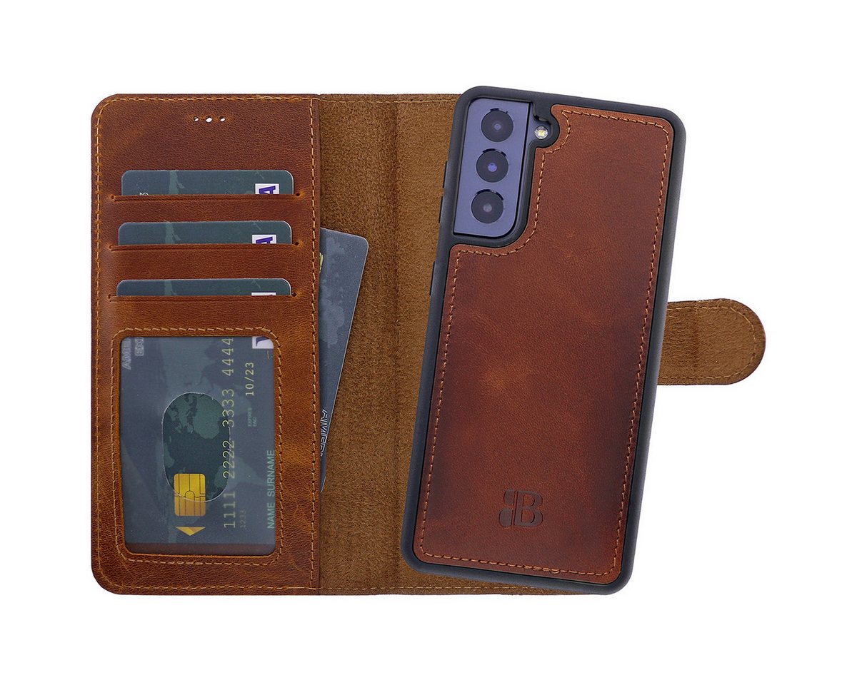 Burkley Handytasche Samsung Galaxy S21+ Handytasche mit modularem Case (1-tlg., Book Case Lederhülle mit Kartenfach und Magnetverschluss), herausnehmbare Innenhülle, Kartenfächer mit Kick-Stand von Burkley