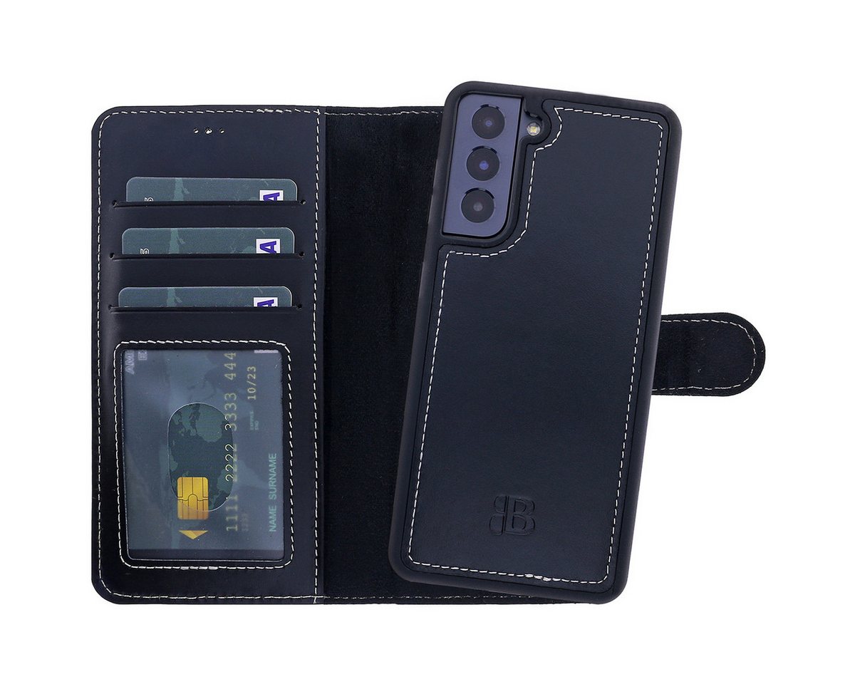 Burkley Handytasche Samsung Galaxy S21 FE 2-in-1 Leder Handytasche (1-tlg., Book Case Lederhülle mit Kartenfach und Magnetverschluss), herausnehmbare Innenhülle, Kartenfächer mit Kick-Stand von Burkley