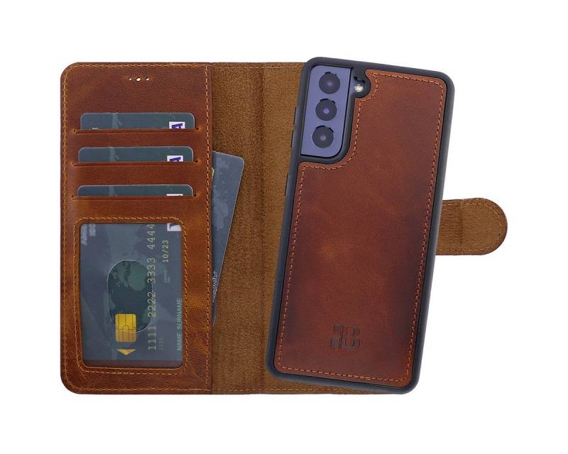 Burkley Handytasche Samsung Galaxy S21 Handytasche mit modularem Case (1-tlg., Book Case Lederhülle mit Kartenfach und Magnetverschluss), herausnehmbare Innenhülle, Kartenfächer mit Kick-Stand von Burkley