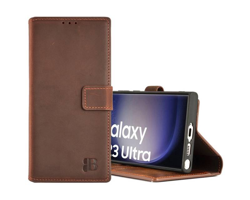 Burkley Handytasche Leder Book Cover für Samsung Galaxy S23 Ultra Handyhülle (1-tlg., Book Case Lederhülle mit Kartenfach und Magnetverschluss), Optimaler Rund-Um-Schutz inkl der Kartenfächer mit RFID / NFC Blocker, von Burkley