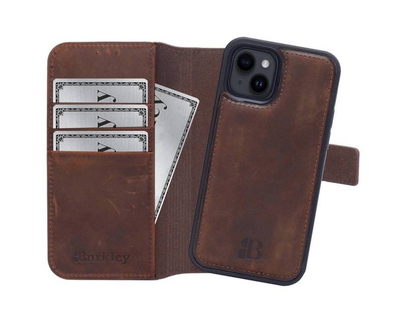Burkley Handytasche iPhone 14 Handytasche mit modularem Back Case (1-tlg., Book Case Lederhülle mit Kartenfach und Magnetverschluss), herausnehmbare Innenhülle, Kartenfächer, Kick-Stand von Burkley