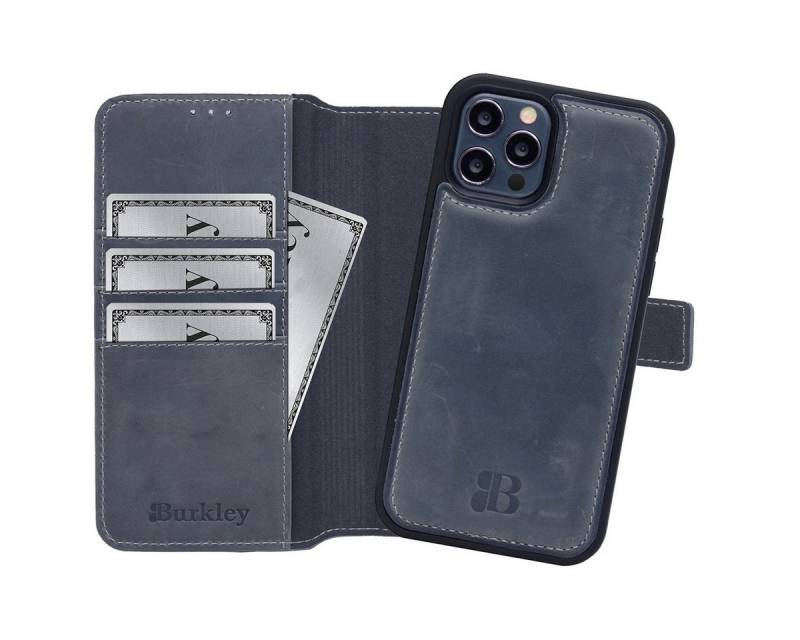 Burkley Handytasche iPhone 14 Pro Handytasche mit modularem Back Case (1-tlg., Book Case Lederhülle mit Kartenfach und Magnetverschluss), herausnehmbare Innenhülle, Kartenfächer, Kick-Stand von Burkley