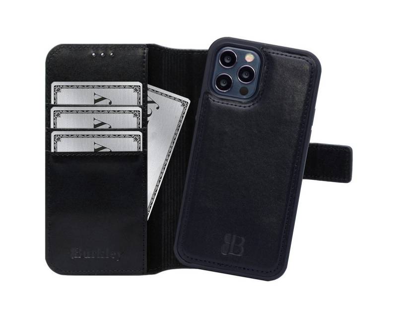 Burkley Handytasche iPhone 15 Pro Handytasche mit modularem Back Case (1-tlg., Book Case Lederhülle mit Kartenfach und Magnetverschluss), herausnehmbare Innenhülle, Kartenfächer, Kick-Stand von Burkley