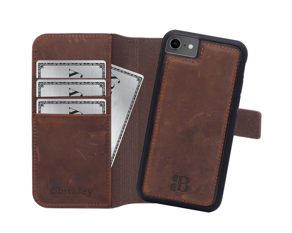 Burkley Handytasche iPhone 8 / 7 Handytasche mit modularem Back Case (1-tlg., Flip Case Lederhülle mit Kartenfach und Magnetverschluss), herausnehmbare Innenhülle, Kartenfächer, Kick-Stand von Burkley