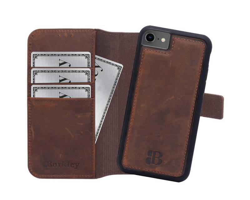 Burkley Handytasche iPhone 8 / 7 Handytasche mit modularem Back Case (1-tlg., Flip Case Lederhülle mit Kartenfach und Magnetverschluss), herausnehmbare Innenhülle, Kartenfächer, Kick-Stand von Burkley