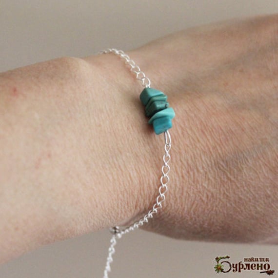 Armband Mit Echten Türkisen, Sterling Silber Halbedelsteinen, Blauen Edelsteinen Und Einer Kette Armband Mit Echten Türkisen, Sterling Silber Halbedelsteinen, Blauen Edelsteinen Und Einer Kette von Burleno