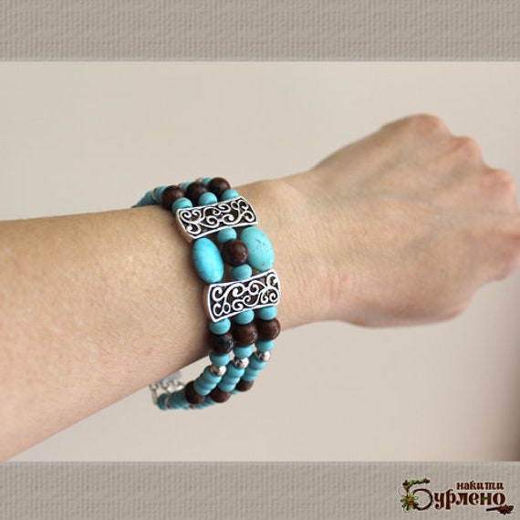 Multistrand Boho Armband Mit Howlite in Türkis Farbe Und Obsidian, Halbedelsteinen, Perlen Edelsteine Multistrand Boho Armband Mit Howlite in Türkis Farbe Und Obsidian, Halbedelsteinen, Perlen Edelsteine von Burleno