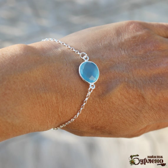 Perlen Armband Mit Chalcedon Stein, Blauer Stein Sterling Silber Kette, Blauen Halbedelsteinen, Edelstein Perlen Armband Mit Chalcedon Stein, Blauer Stein Sterling Silber Kette, Blauen Halbedelsteinen, Edelstein von Burleno