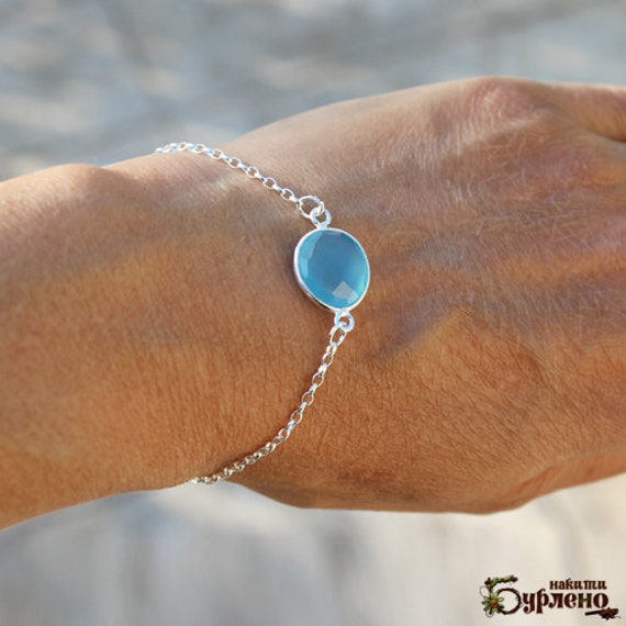 Perlen Armband Mit Chalcedon Stein, Blauer Stein Sterling Silber Kette, Blauen Halbedelsteinen, Edelstein Perlen Armband Mit Chalcedon Stein, Blauer Stein Sterling Silber Kette, Blauen Halbedelsteinen, Edelstein von Burleno