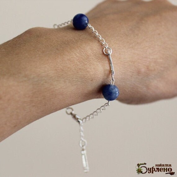 Perlen Armband Mit Sodalit Und Sterling Silber 925, Kette Blauen Halbedelsteinen, Edelsteine Perlen Armband Mit Sodalit Und Sterling Silber 925, Kette Blauen Halbedelsteinen, Edelsteine von Burleno